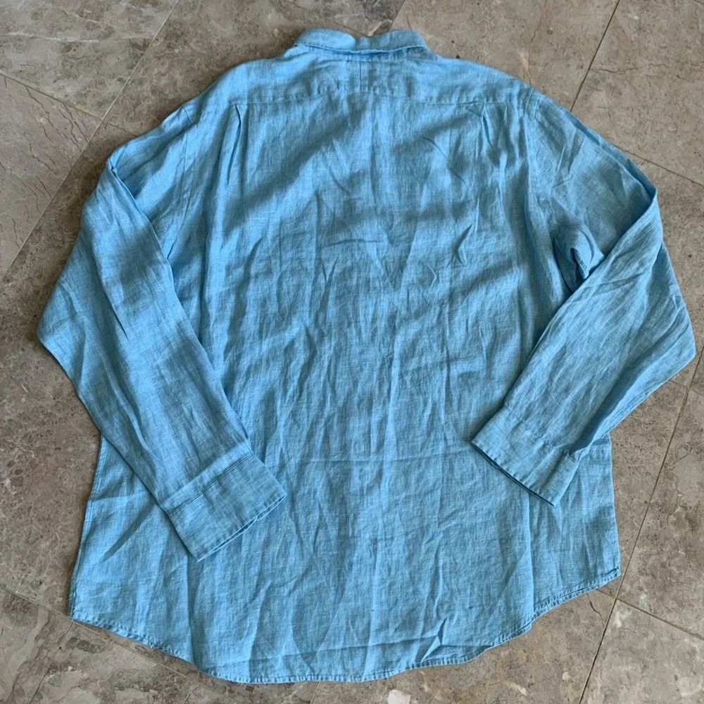 Polo Ralph Lauren Shirt Mens 2XL Classic Fit Blue 100% Linen Long Sleeve Button